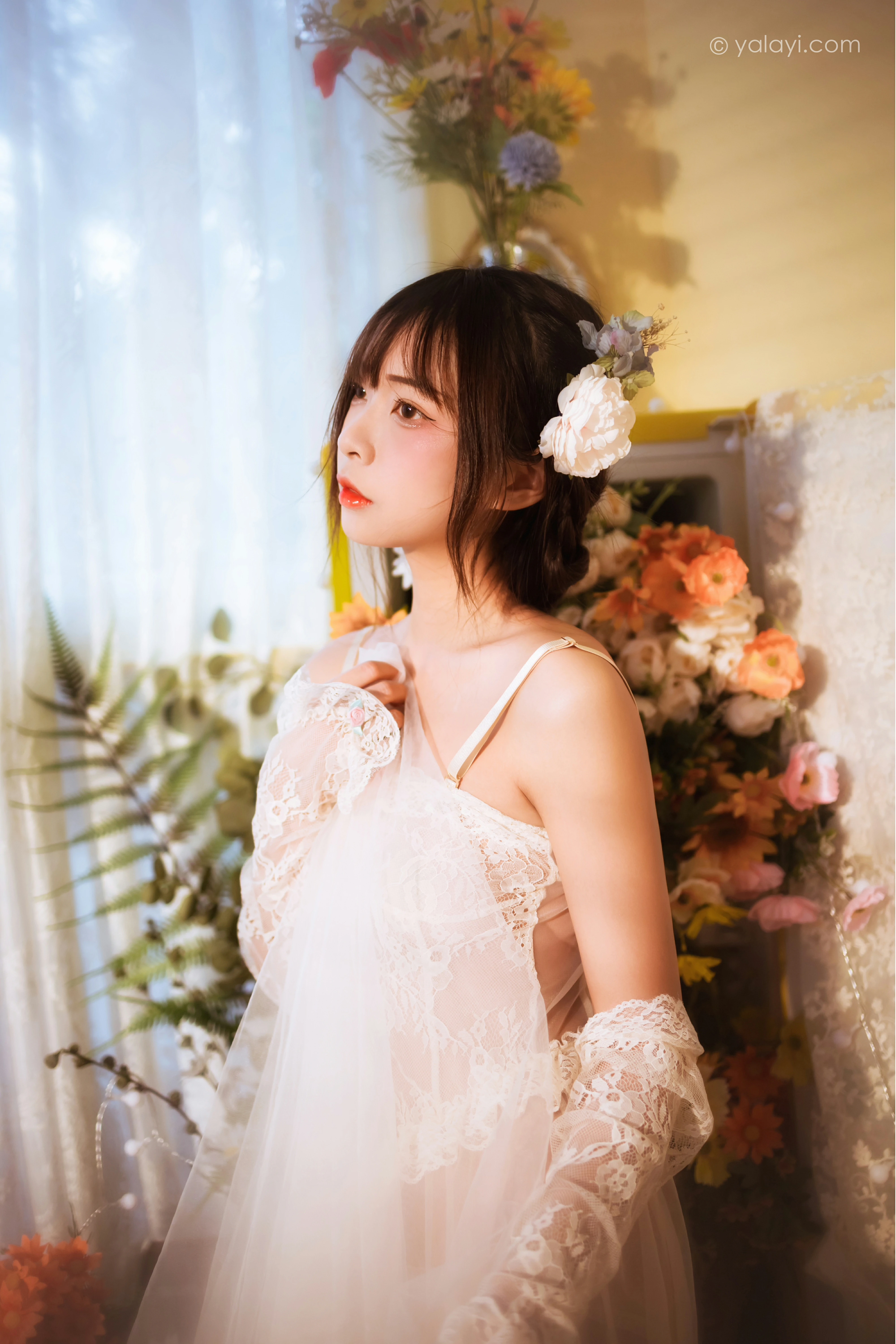 [YALAYI雅拉伊]NO.807 似梦初觉 阿禾 白色透视情趣连衣裙加蕾丝内衣性感私房写真集第7张
