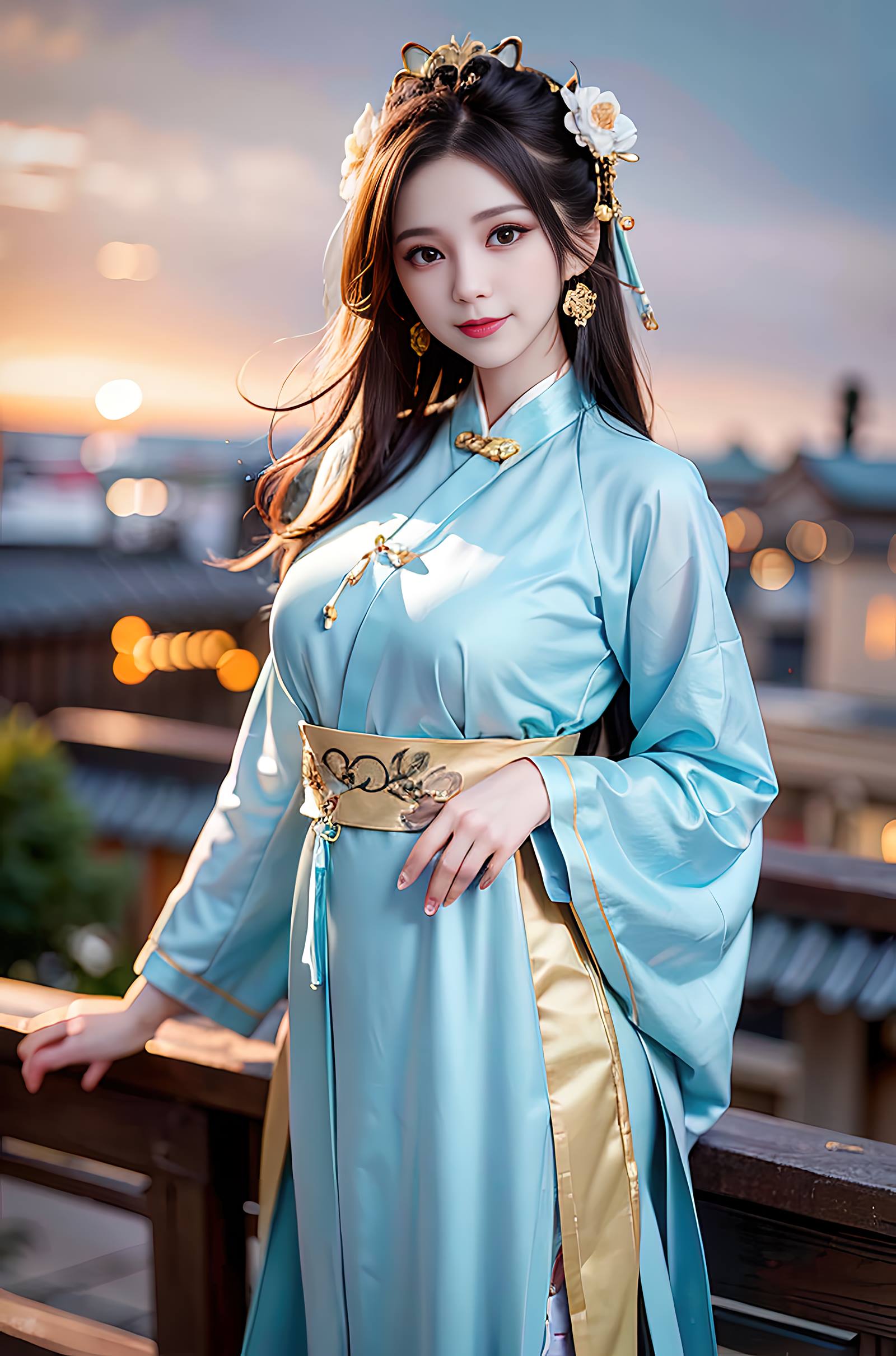 AI绘画 069 温婉柔美穿着浅青色服饰的美女 [30P]第3张