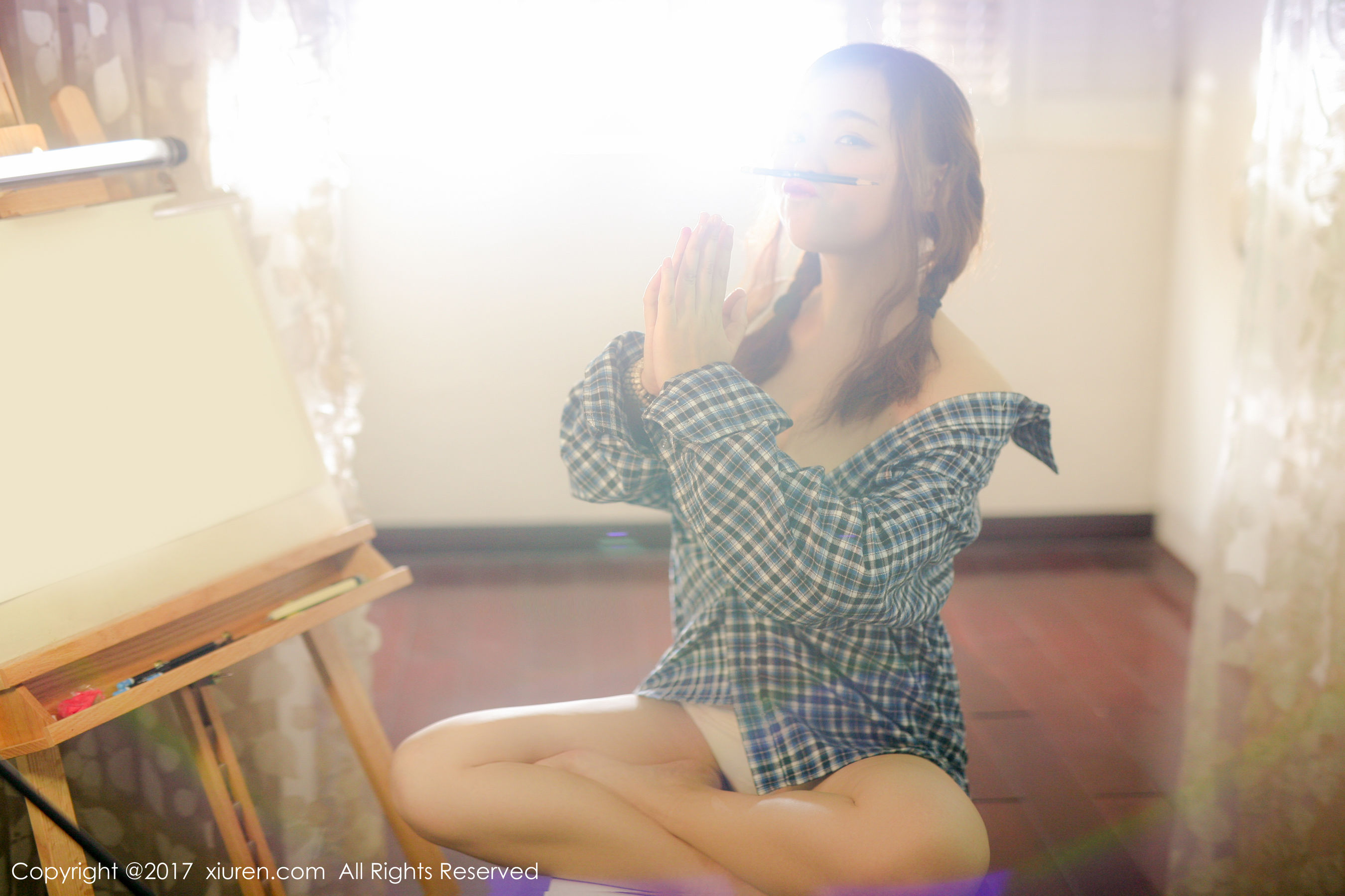 米爱Demon《格子衬衫+半透内衣系列》 秀人网XIUREN No.754第5张