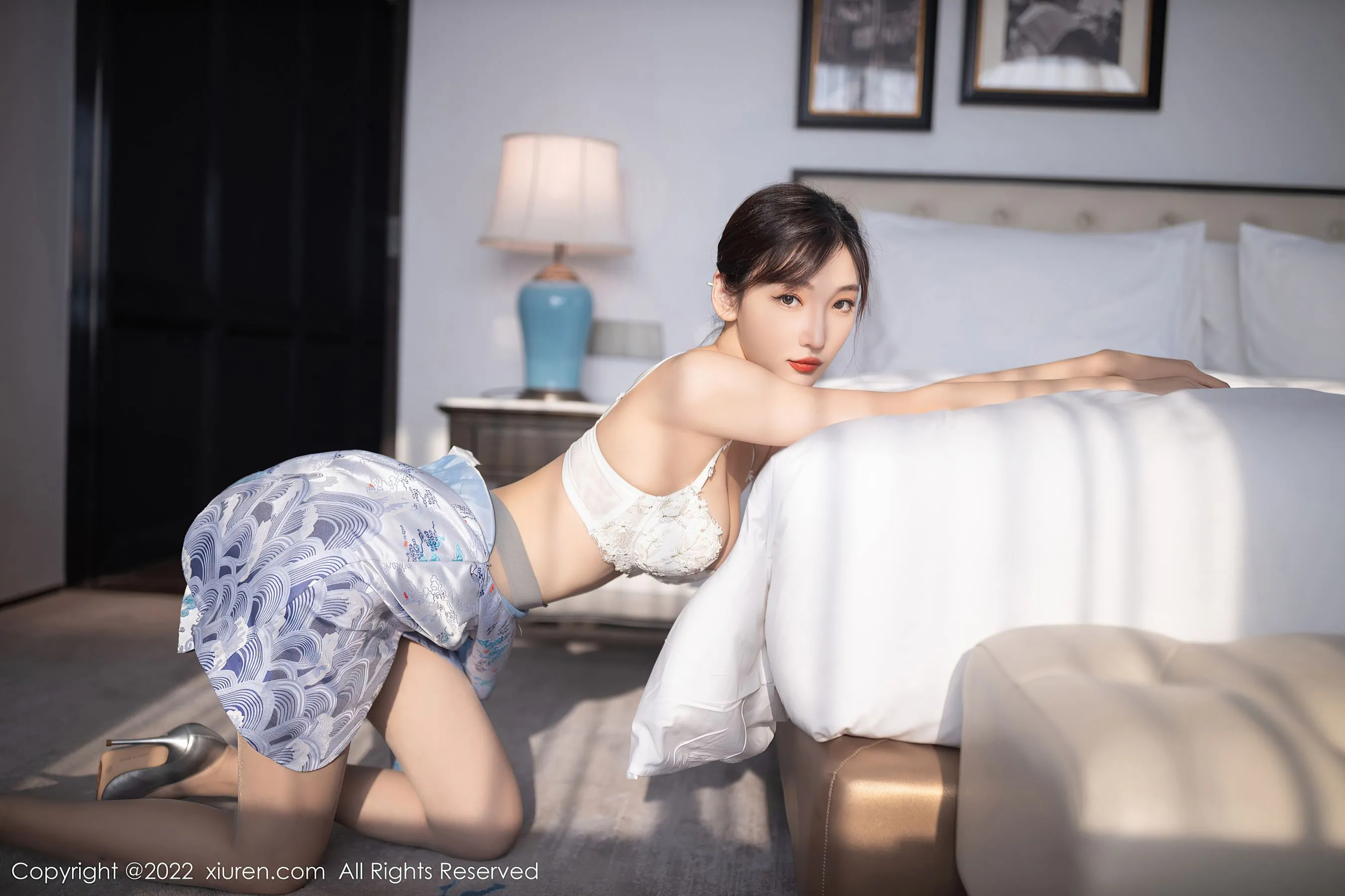  秀人网 No.5739 陆萱萱 旗袍白色内衣第6张