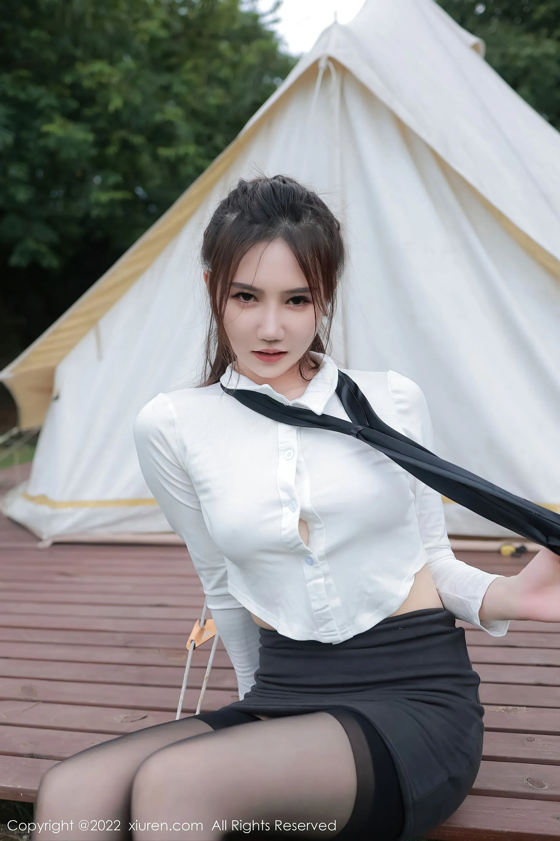  秀人网 No.5703 古月小同学 黑丝白T第14张