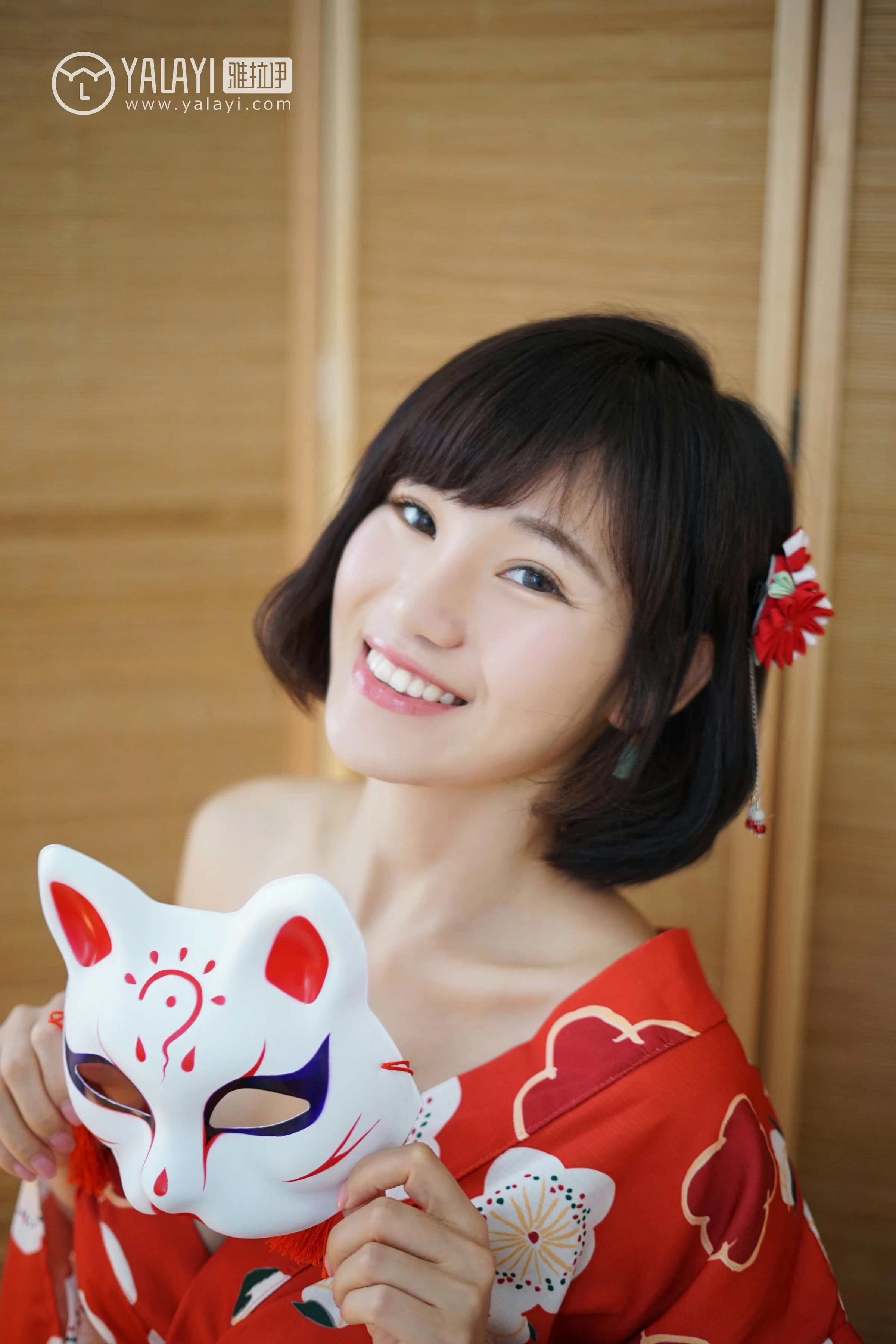 [YALAYI雅拉伊]NO.032 和服女优 多香子 红色和服与米色睡衣加白色蕾丝内衣性感私房写真集第4张