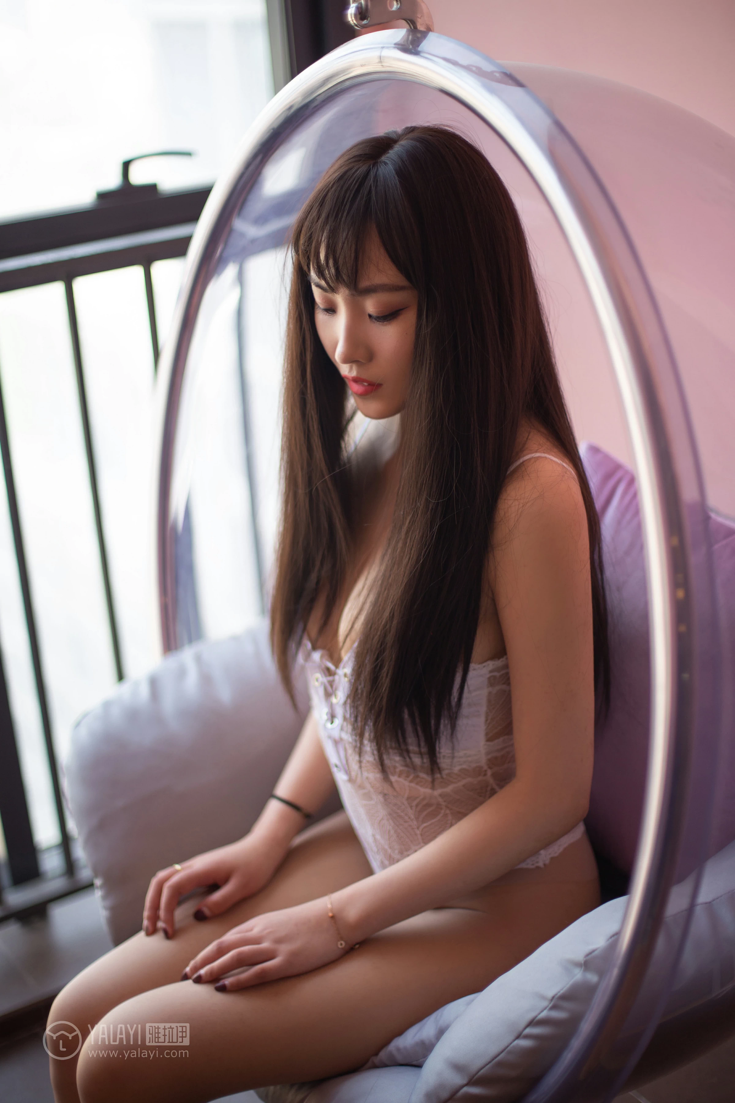 [YALAYI雅拉伊]No.288 欲盖弥彰 沫沫 白色透视情趣内衣加肉色丝袜美腿性感私房写真集第5张