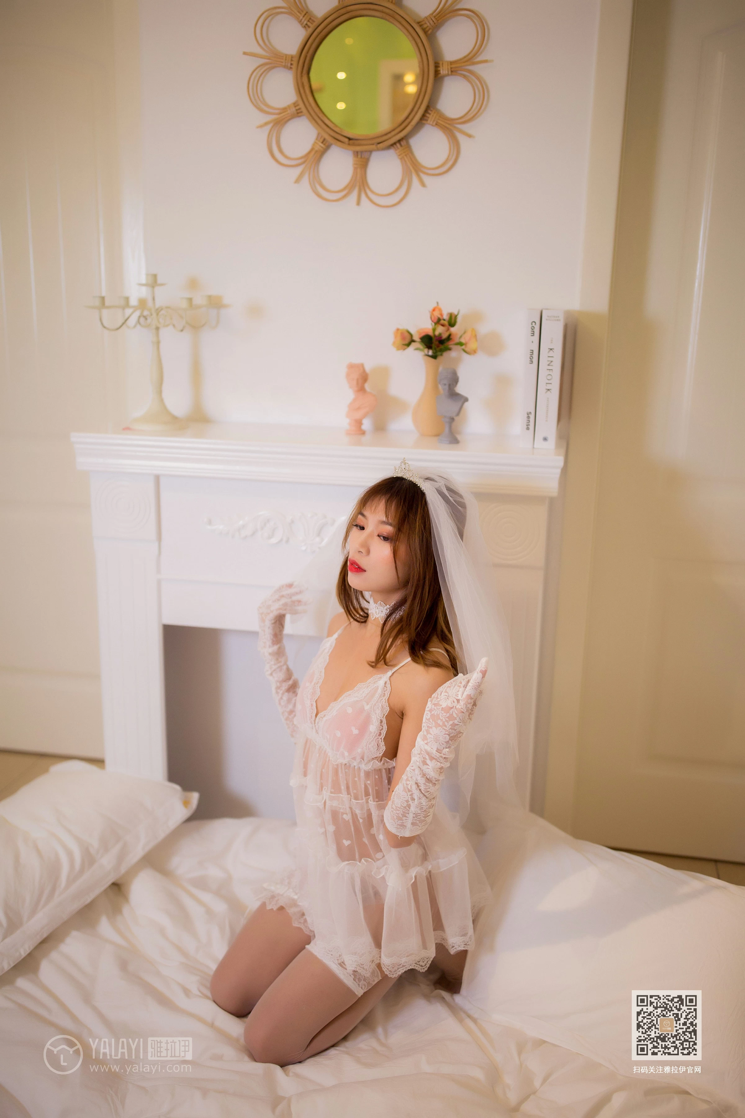 [YALAYI雅拉伊]Vol.524 情趣婚纱 丽雅 粉色内衣加白色丝袜美腿玉足性感私房写真集第9张