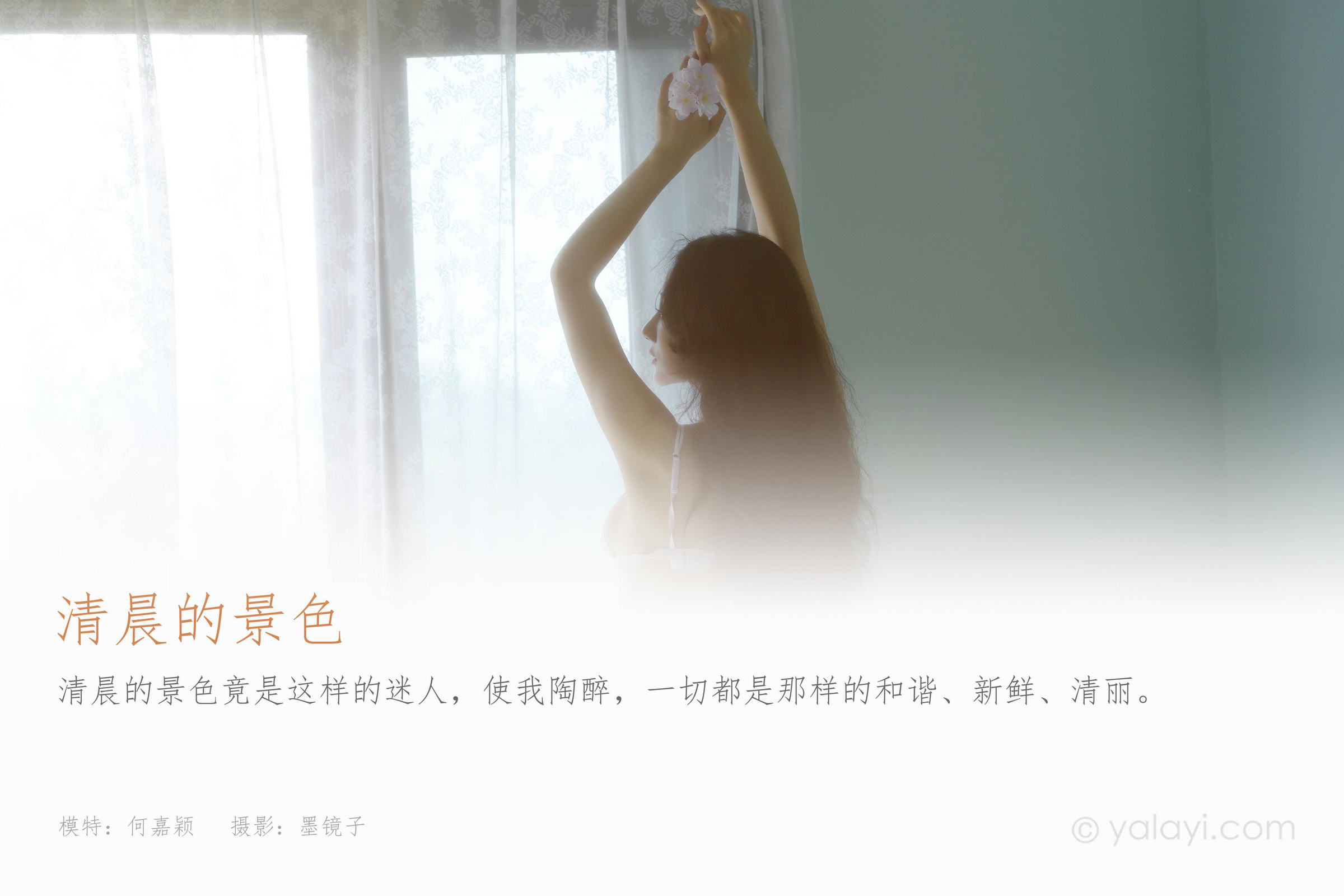 [YALAYI雅拉伊]2022.08.12 清晨的景色 何嘉颖 白色衬衫加粉色蕾丝内衣性感私房写真集第1张