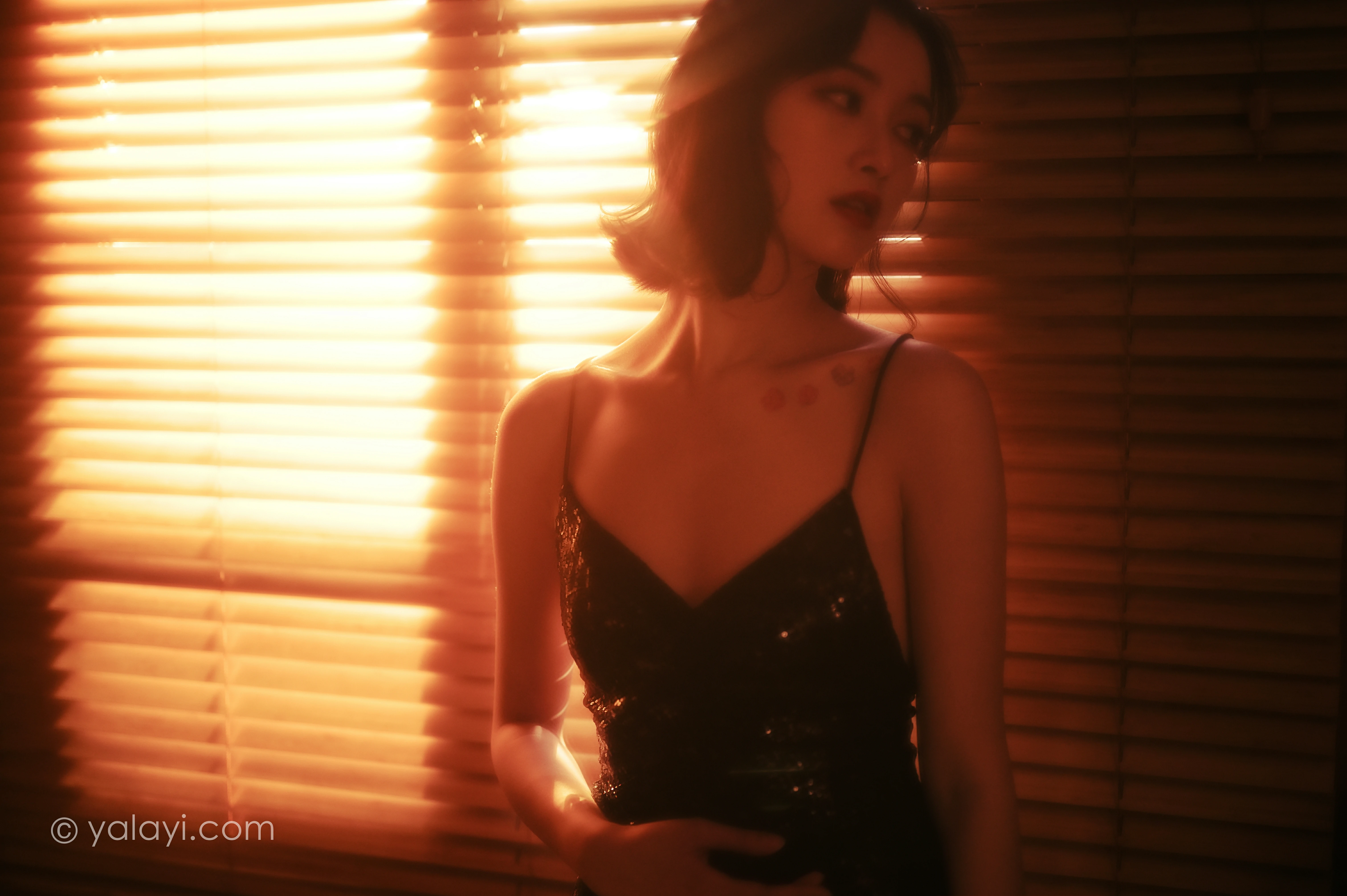 [YALAYI雅拉伊]NO.756 流金岁月 京京 黑色紧身吊带裸背连衣裙性感写真集第9张